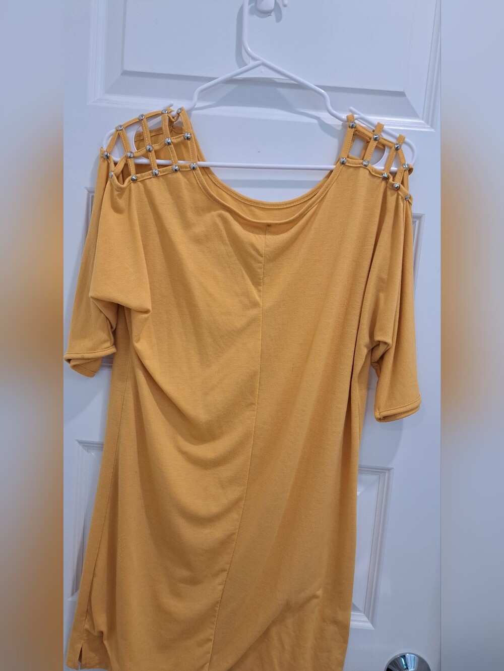 NICOLA Mustard Cold-Shoulder Tunic with Studded Ladder Straps